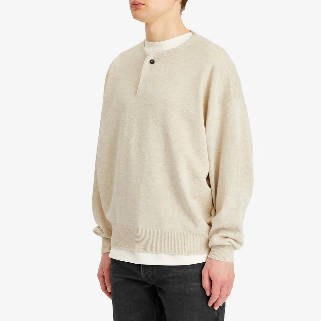 Fear of God Men's Henley Fine Knit Heather Beige